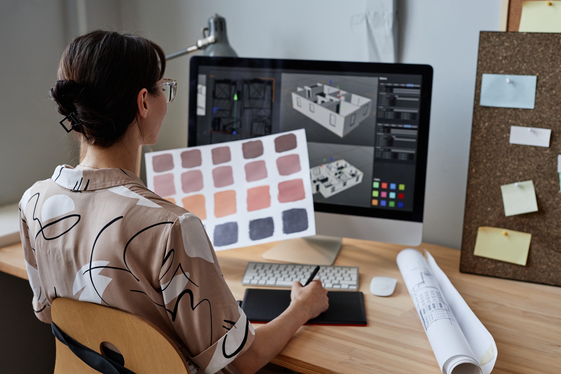 Female designer holding color swatches